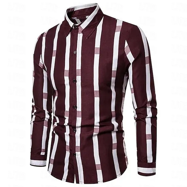 Men’s Shirt Dress Shirt Button Up Shirt Black White Red Long Sleeve Color Block Turndown Spring & Fall Wedding Daily Clothing Apparel Patchwork 050ad660bcafcb57a5543081ed7aef02