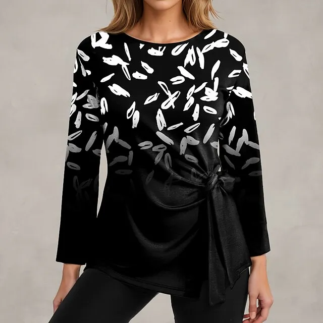 Women's T shirt Tee Graphic Casual Black Blue Purple Print Long Sleeve Fashion Crew Neck Regular Fit Spring & Fall