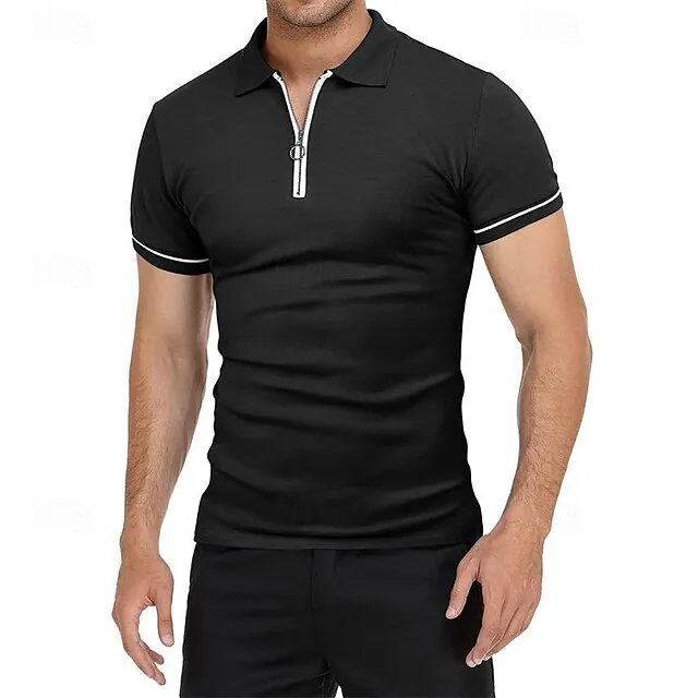 Men’s Quarter Zip Polo Golf Shirt Daily Sports Quarter Zip Short Sleeve Fashion Basic Plain Splice Spring & Summer Regular Fit Black White Red Navy Blue Sky Blue Dark Gray Quarter Zip Polo 04aab2930f8799a91c79bb8f7ca5a0ba