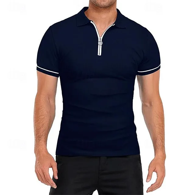 Men’s Quarter Zip Polo Golf Shirt Daily Sports Quarter Zip Short Sleeve Fashion Basic Plain Splice Spring & Summer Regular Fit Black White Red Navy Blue Sky Blue Dark Gray Quarter Zip Polo 3c34dc946165de9ac7396ebbc97b84ea