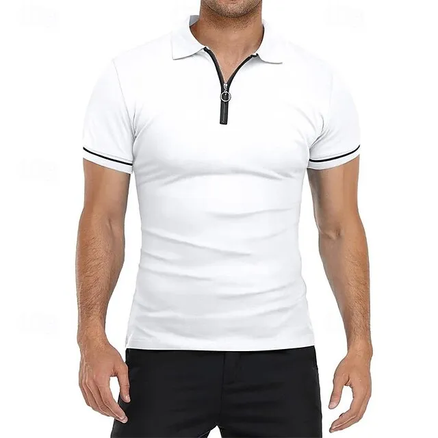 Men’s Quarter Zip Polo Golf Shirt Daily Sports Quarter Zip Short Sleeve Fashion Basic Plain Splice Spring & Summer Regular Fit Black White Red Navy Blue Sky Blue Dark Gray Quarter Zip Polo 924a8dc39c803edf3b79320c8bca8dc5