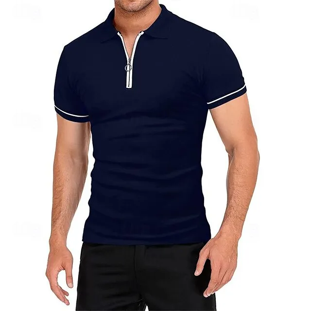 Men’s Quarter Zip Polo Golf Shirt Daily Sports Quarter Zip Short Sleeve Fashion Basic Plain Splice Spring & Summer Regular Fit Black White Red Navy Blue Sky Blue Dark Gray Quarter Zip Polo 94904d9bd02a979a4214fb42ac2a28ad