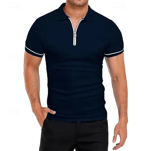Men’s Quarter Zip Polo Golf Shirt Daily Sports Quarter Zip Short Sleeve Fashion Basic Plain Splice Spring & Summer Regular Fit Black White Red Navy Blue Sky Blue Dark Gray Quarter Zip Polo bfcbd7e249bd18554c39ded3ccf9cfbb