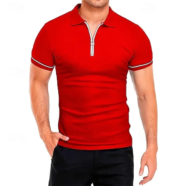 Men’s Quarter Zip Polo Golf Shirt Daily Sports Quarter Zip Short Sleeve Fashion Basic Plain Splice Spring & Summer Regular Fit Black White Red Navy Blue Sky Blue Dark Gray Quarter Zip Polo ff97f7a1fa7c4a71d903e3d838d452c5