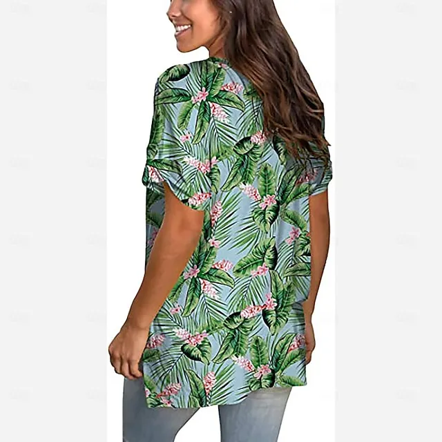 Women’s T shirt Tee Floral Casual Holiday Black White Ivory Print Short Sleeve Fashion V Neck Regular Fit Spring & Summer 68f557b40d2ca59383d04ae1f4bd2509