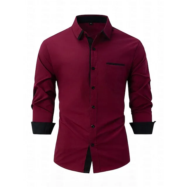 Men’s Casual Shirt Black White Light Green Burgundy Blue Long Sleeve Color Block Solid / Plain Color Turndown Street Vacation Button-Down Clothing Apparel Fashion Leisure 11e1a3a49dbff718bd743e9c3232ec5e
