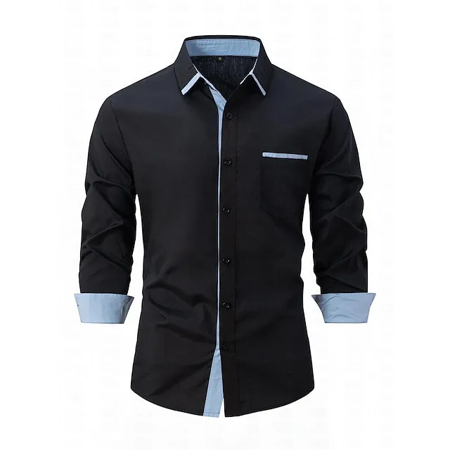 Men’s Casual Shirt Black White Light Green Burgundy Blue Long Sleeve Color Block Solid / Plain Color Turndown Street Vacation Button-Down Clothing Apparel Fashion Leisure 254a500de7f37aac563a9d01bfba60ed