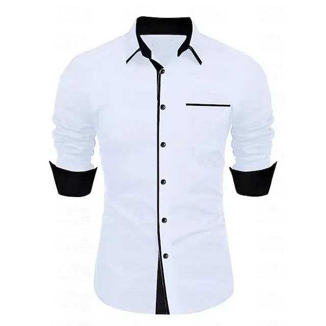 Men's Casual Shirt Black White Light Green Burgundy Blue Long Sleeve Color Block Solid / Plain Color Turndown Street Vacation Button-Down Clothing Apparel Fashion Leisure