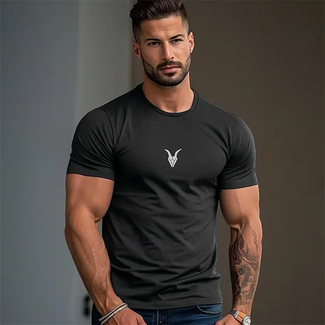 Sheep Bull White Navy Blue Gray T shirt Tee Tee Top Men's Graphic 100% Cotton Shirt Fashion Classic Shirt Short Sleeve Comfortable Tee Street Sports Outdoor Summer Fashion Designer Clothing S M L XL