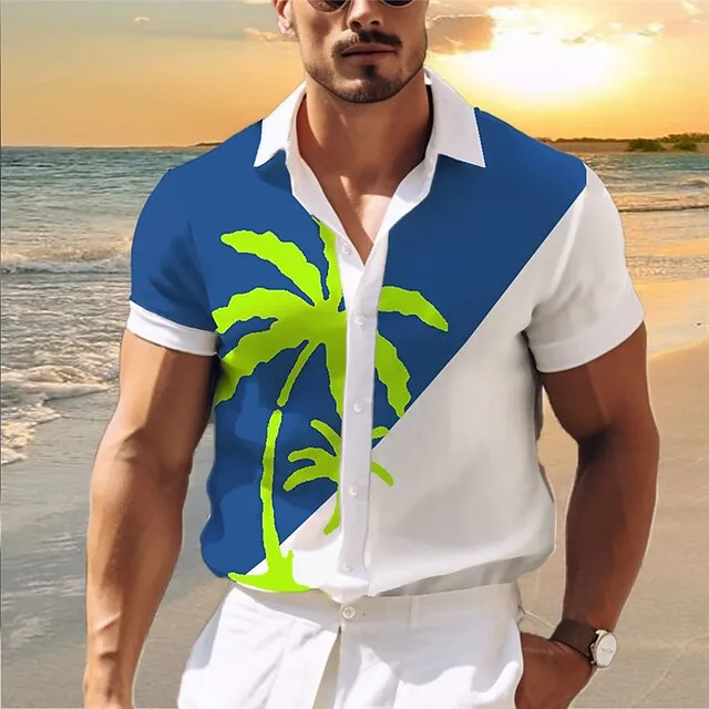 Palm Tree Casual Men’s Shirt Outdoor Street Casual Daily Summer Turndown Short Sleeve Yellow Blue Green S M L Shirt ac6687fb4dbd6d676f001e8542344159