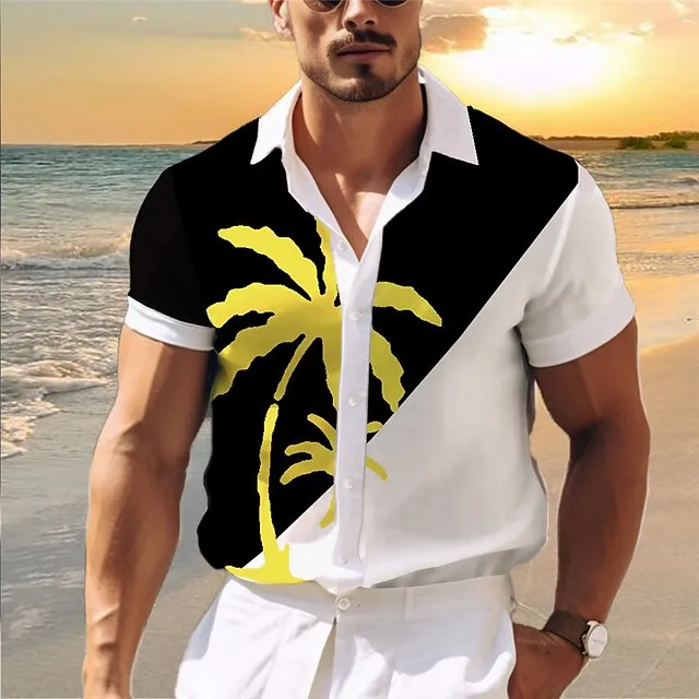 Palm Tree Casual Men’s Shirt Outdoor Street Casual Daily Summer Turndown Short Sleeve Yellow Blue Green S M L Shirt cc73a65762a51b117d94339ca37bbe7d