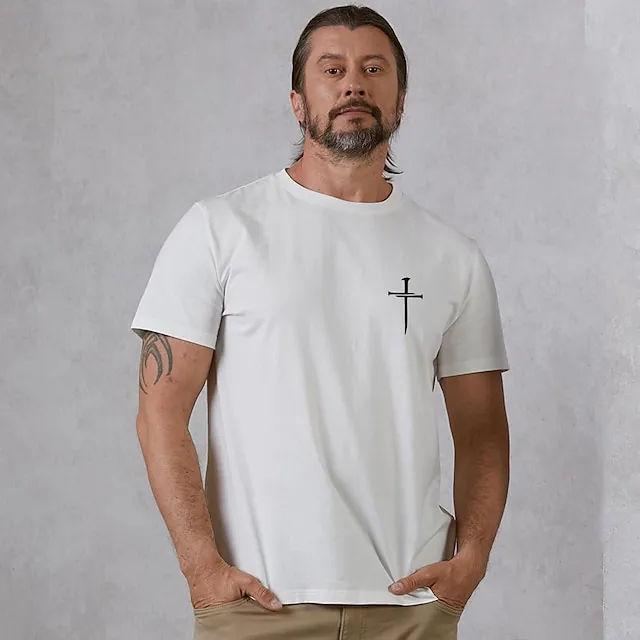 Cross White Dark Blue Beige T shirt Tee Tee Top Men’s Graphic 100% Cotton Shirt Fashion Classic Shirt Short Sleeve Comfortable Tee Street Vacation Summer Fashion Designer Clothing S M L XL 2XL 05e075078c6b629331f43083da0a70ec