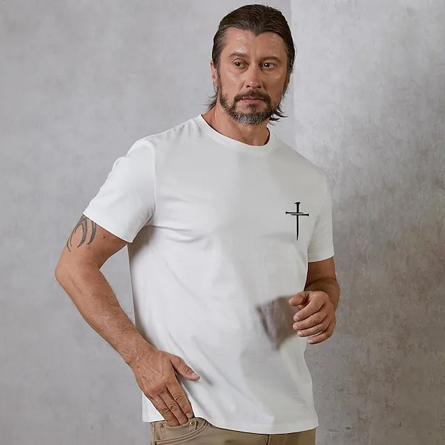 Cross White Dark Blue Beige T shirt Tee Tee Top Men’s Graphic 100% Cotton Shirt Fashion Classic Shirt Short Sleeve Comfortable Tee Street Vacation Summer Fashion Designer Clothing S M L XL 2XL a71adf7852863f53627cad5c6855e56b