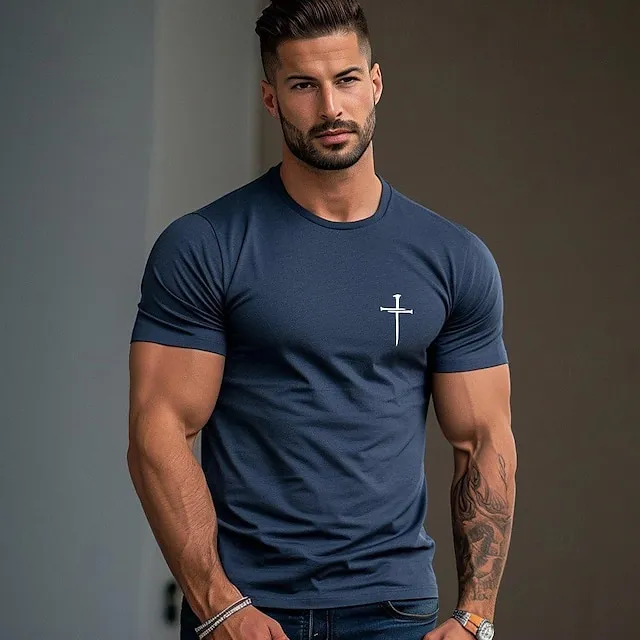Cross White Dark Blue Beige T shirt Tee Tee Top Men's Graphic 100% Cotton Shirt Fashion Classic Shirt Short Sleeve Comfortable Tee Street Vacation Summer Fashion Designer Clothing S M L XL 2XL