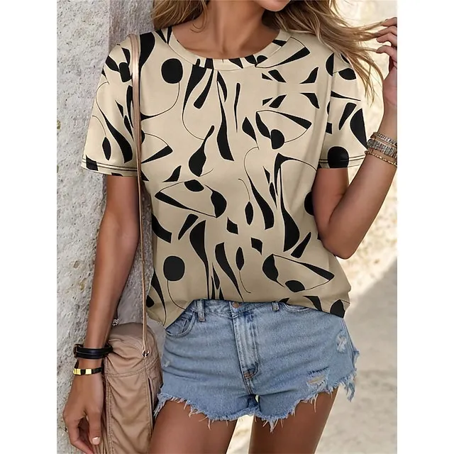 Women's T shirt Tee Graffiti Daily Weekend Pink Blue Lavender Print Short Sleeve Fashion Crew Neck Regular Fit Summer