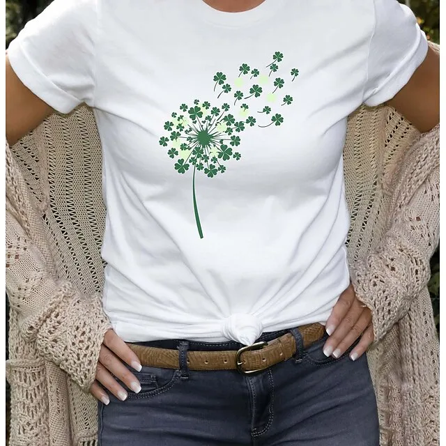 Women's T shirt Tee Shamrock St.Patrick's Day Holiday White Green Short Sleeve Fashion Classic Round Neck All Seasons