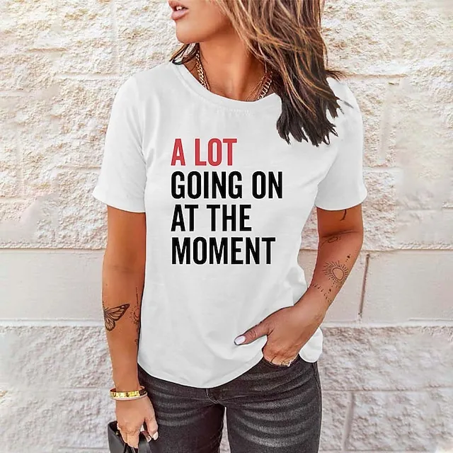 Women's T shirt Tee 100% Cotton Letter Christmas Casual Holiday White Dusty Blue Khaki Print Short Sleeve Fashion Modern Round Neck A lot going on at the moment, Taylor 1989 T-Shirt TS Merch Swiftie