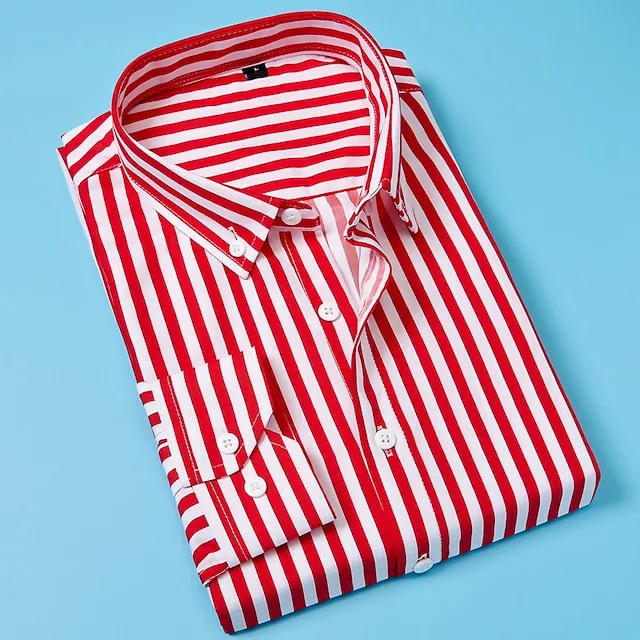 Men’s Dress Shirt Button Down Shirt Collared Shirt Black White Red Long Sleeve Striped Collar Wedding Work Clothing Apparel 79779ad2a5270e4f66fb5658e0979858