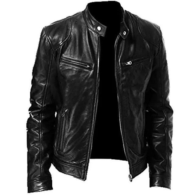 Men's Faux Leather Jacket Biker Jacket Motorcycle Jacket Daily Wear Thermal Warm Rain Waterproof Autumn / Fall Faux Leather Black Brown Jacket