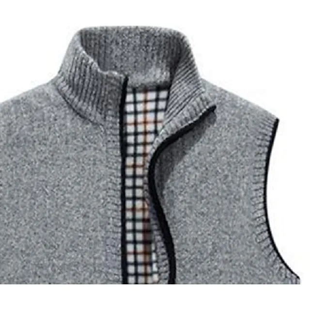 Men’s Sweater Vest Cardigan Zip Sweater Sweater Jacket Fleece Sweater Knit Knitted Solid Color Stand Collar Modern Contemporary Outdoor Casual Clothing Apparel Winter Black Wine S M L 091264671987463ba7697415d70f7bc6