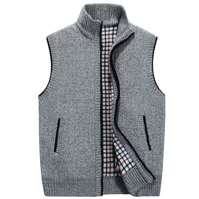 Men’s Sweater Vest Cardigan Zip Sweater Sweater Jacket Fleece Sweater Knit Knitted Solid Color Stand Collar Modern Contemporary Outdoor Casual Clothing Apparel Winter Black Wine S M L 2a1d9cdad730e2b00fe68146abbacc6b