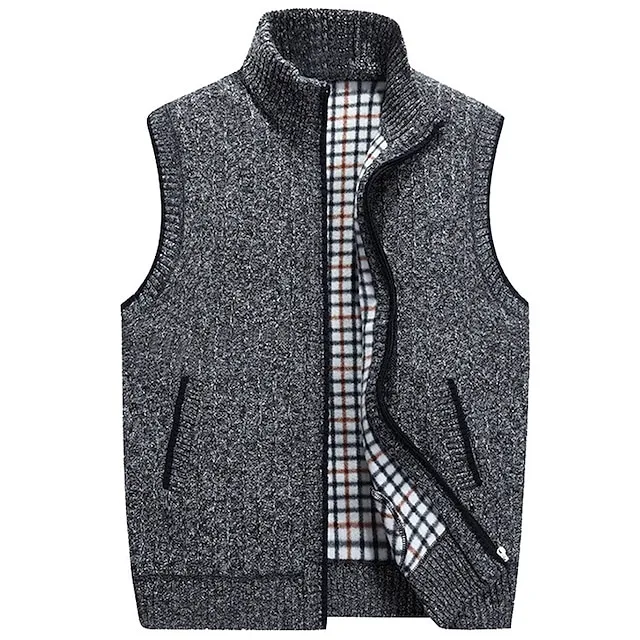 Men’s Sweater Vest Cardigan Zip Sweater Sweater Jacket Fleece Sweater Knit Knitted Solid Color Stand Collar Modern Contemporary Outdoor Casual Clothing Apparel Winter Black Wine S M L 84664cb1da5cbdc95b8864ad7cd5d0d6