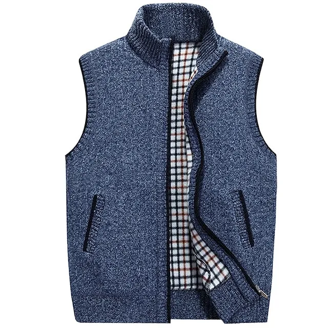 Men’s Sweater Vest Cardigan Zip Sweater Sweater Jacket Fleece Sweater Knit Knitted Solid Color Stand Collar Modern Contemporary Outdoor Casual Clothing Apparel Winter Black Wine S M L a598535c99dbd0d4475385ca92a72995