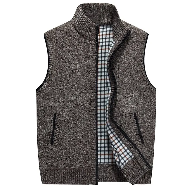 Men’s Sweater Vest Cardigan Zip Sweater Sweater Jacket Fleece Sweater Knit Knitted Solid Color Stand Collar Modern Contemporary Outdoor Casual Clothing Apparel Winter Black Wine S M L c80cee23bc90f2c35b901981cf40bf61
