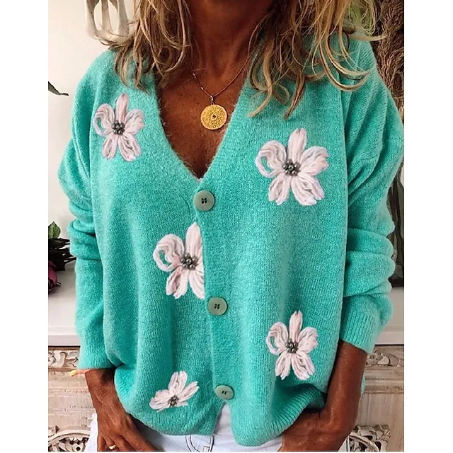 Women’s Sweater Cardigan Sweater V Neck Knit Acrylic Embroidered Knitted Spring Fall Winter Daily Holiday Stylish Chic & Modern Casual Long Sleeve Floral Maillard Red Green Gray S M L 9145ca9192bf8cf8307284d3dfa9cb70