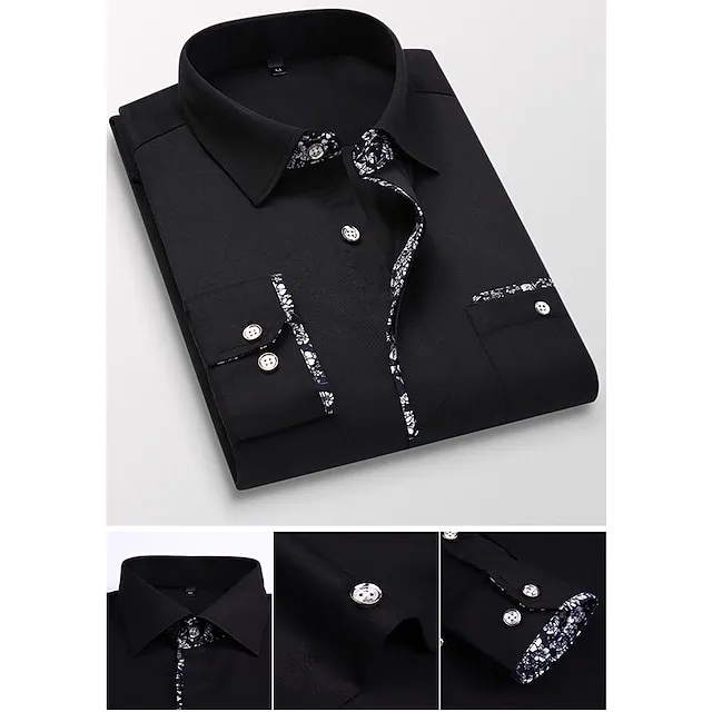 Men’s Dress Shirt Button Up Shirt Collared Shirt Black White Wine Long Sleeve Plain Spring & Fall Wedding Work Clothing Apparel a0a4afbacc84e96e197065f5f319d623