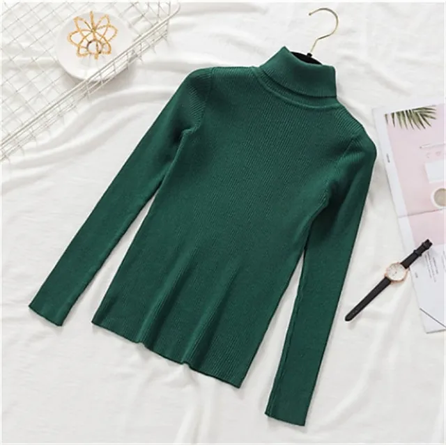 Women’s Pullover Sweater Jumper Turtleneck Ribbed Knit Spandex Knitted Thin Fall Winter Daily Basic Casual Long Sleeve Solid Color caramel Black White One-Size 2XL / 3XL S / M d1f59065123b09e7c53b38fa9e6d1f80