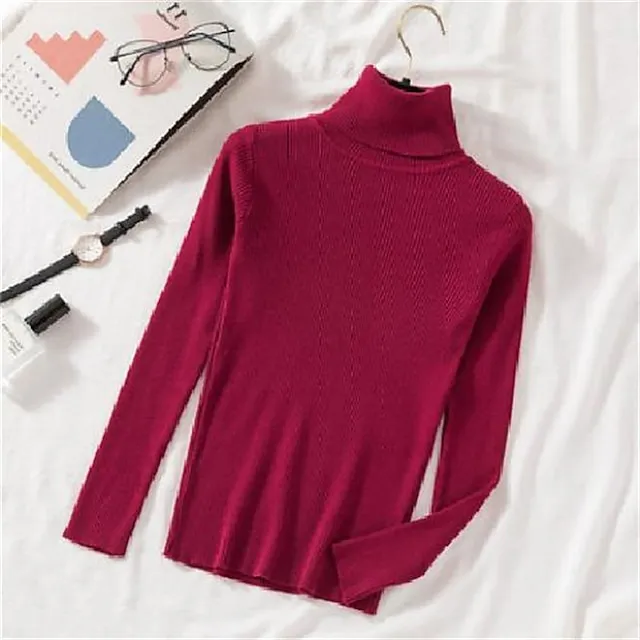 Women’s Pullover Sweater Jumper Turtleneck Ribbed Knit Spandex Knitted Thin Fall Winter Daily Basic Casual Long Sleeve Solid Color caramel Black White One-Size 2XL / 3XL S / M e085ca59b0b4939b7fadc6f7f3a27f28