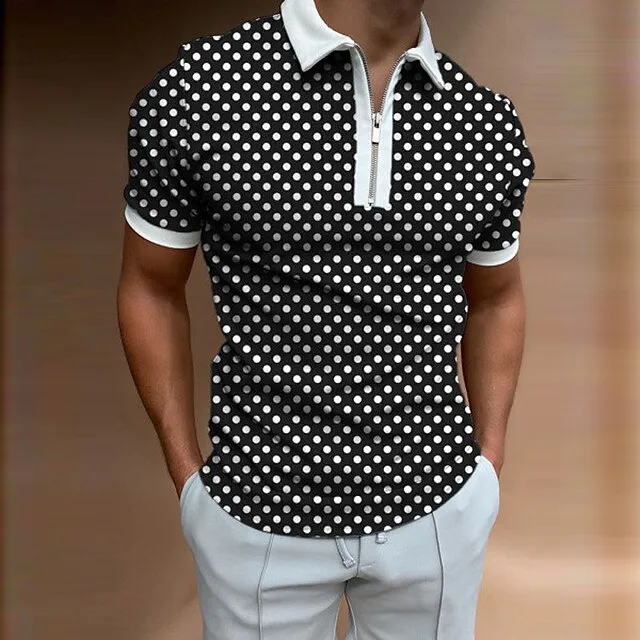 Men’s Polo Shirt Golf Shirt Outdoor Street Collar Short Sleeve Fashion Casual Polka Dot Zipper Spring & Summer Regular Fit Black White Navy Blue Polo Shirt a0ba1be220a981828cdea6c91a5a5a73