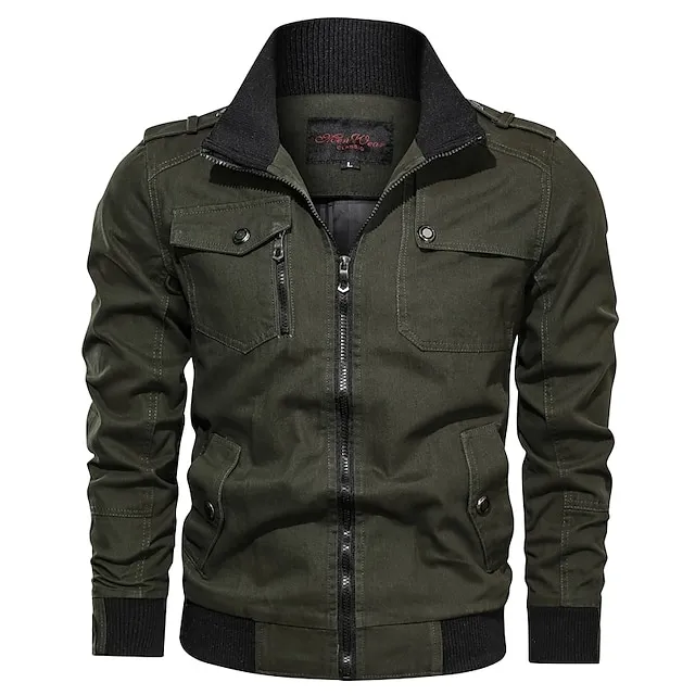Men's Lightweight Jacket Summer Jacket Jacket Daily Windproof Warm Patchwork Fall Winter Solid Color Casual Stand Collar Thin Regular Cotton Regular Fit Black Wine Army Green Blue Khaki Jacket