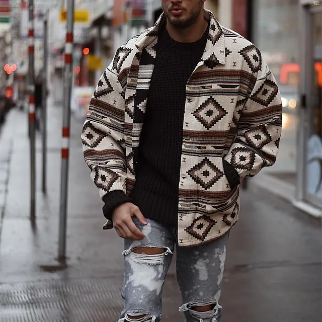 Men's Lightweight Jacket Summer Jacket Street Daily Windproof Pocket Spring Fall Plaid / Check Casual Turndown Short Blue Brown Green Khaki Gray Jacket