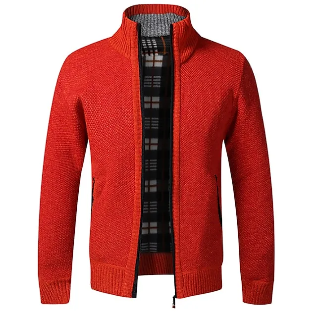 Men’s Sweater Cardigan Sweater Zip Sweater Sweater Jacket Fleece Sweater Ribbed Knit Zipper Solid Color Stand Collar Casual Daily Clothing Apparel Winter Fall Black Blue XS S M 06eb76339696298c82abd4259ead1365