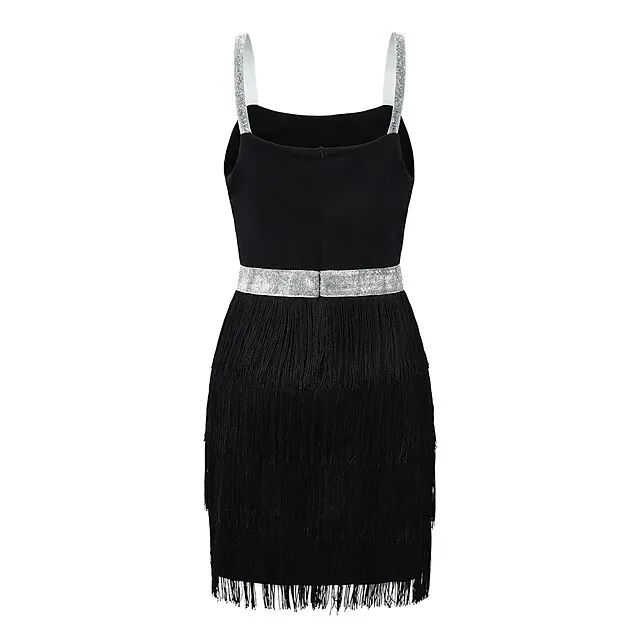 Women’s Black Sequin Dress Fringe Dress Party Dress Sparkly Dress Little Black Dress Sexy Dress Cocktail Homecoming Dress Dress Mini Dress Sleeveless Tassel Spring Spaghetti Strap dbd2a7bce0dc4dfe4721e39f1946276e