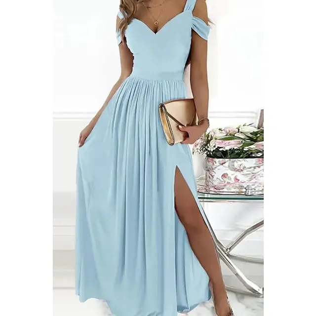 Women‘s Party Dress Homecoming Dress Swing Dress Long Dress Maxi Dress Green Pink Light Green Short Sleeve Pure Color Cold Shoulder Spring Summer V Neck Romantic Party 2023 S M L XL XXL 619c446aae22555e8197bd8664229555