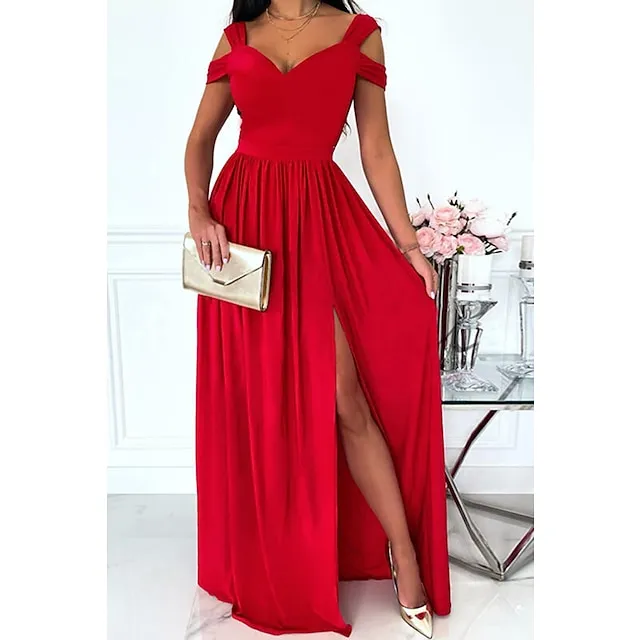 Women‘s Party Dress Homecoming Dress Swing Dress Long Dress Maxi Dress Green Pink Light Green Short Sleeve Pure Color Cold Shoulder Spring Summer V Neck Romantic Party 2023 S M L XL XXL 90f1a1dddbabb947e5b9cf8d76545ee3