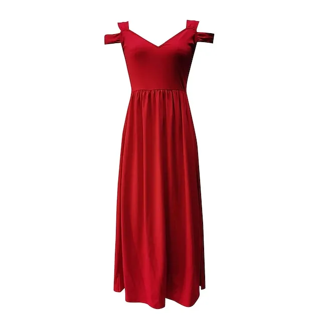 Women‘s Party Dress Homecoming Dress Swing Dress Long Dress Maxi Dress Green Pink Light Green Short Sleeve Pure Color Cold Shoulder Spring Summer V Neck Romantic Party 2023 S M L XL XXL ac8fb6bf5fd7b2add2c0f19788f7c25a