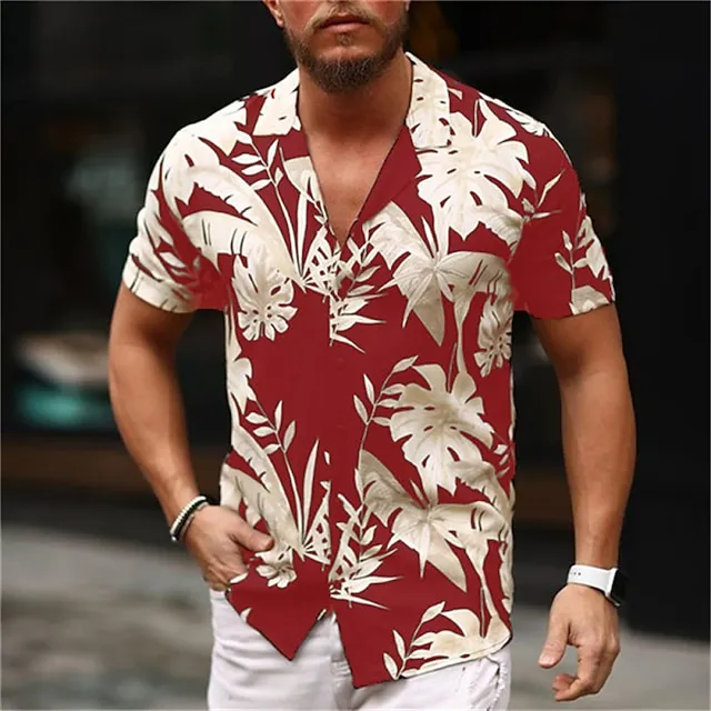 Men’s Shirt Summer Hawaiian Shirt Graphic Shirt Floral Turndown Black-White Black / Green Red Blue Green Print Casual Daily Short Sleeve Print Button-Down Clothing Apparel Fashion Designer Casual 4fe3cb8cd32622d3b08d8672360349f0
