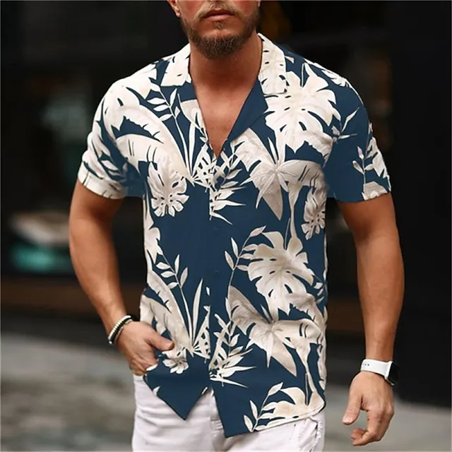 Men’s Shirt Summer Hawaiian Shirt Graphic Shirt Floral Turndown Black-White Black / Green Red Blue Green Print Casual Daily Short Sleeve Print Button-Down Clothing Apparel Fashion Designer Casual 66765545b0734ad1fa59789a16f73460