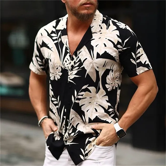 Men’s Shirt Summer Hawaiian Shirt Graphic Shirt Floral Turndown Black-White Black / Green Red Blue Green Print Casual Daily Short Sleeve Print Button-Down Clothing Apparel Fashion Designer Casual b11877b767af9611d7deff93c1a4c956