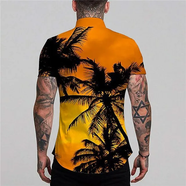 Men's Shirt Summer Hawaiian Shirt Graphic Shirt Aloha Shirt Coconut Tree Turndown Light Yellow Yellow Pink Blue Orange 3D Print Outdoor Street Short Sleeve Print Button-Down Clothing Apparel Fashion