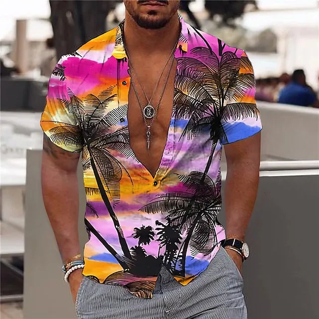 Men’s Shirt Graphic Shirt Aloha Shirt Leaves Turndown Black White Yellow Pink Blue Print Outdoor Street Short Sleeve Button-Down Print Clothing Apparel Fashion Designer Casual Breathable 0799c4c571381a9ffb1bd4a1b5299cb2