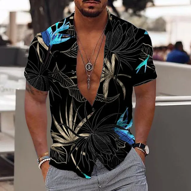Men’s Shirt Graphic Shirt Aloha Shirt Leaves Turndown Black White Yellow Pink Blue Print Outdoor Street Short Sleeve Button-Down Print Clothing Apparel Fashion Designer Casual Breathable 49449b8270a6a4b29bac04801ffe5116