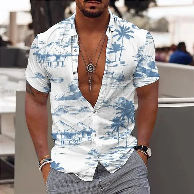 Men’s Shirt Graphic Shirt Aloha Shirt Leaves Turndown Black White Yellow Pink Blue Print Outdoor Street Short Sleeve Button-Down Print Clothing Apparel Fashion Designer Casual Breathable cc6fffdab628d6582b9d0ba6df9e474a