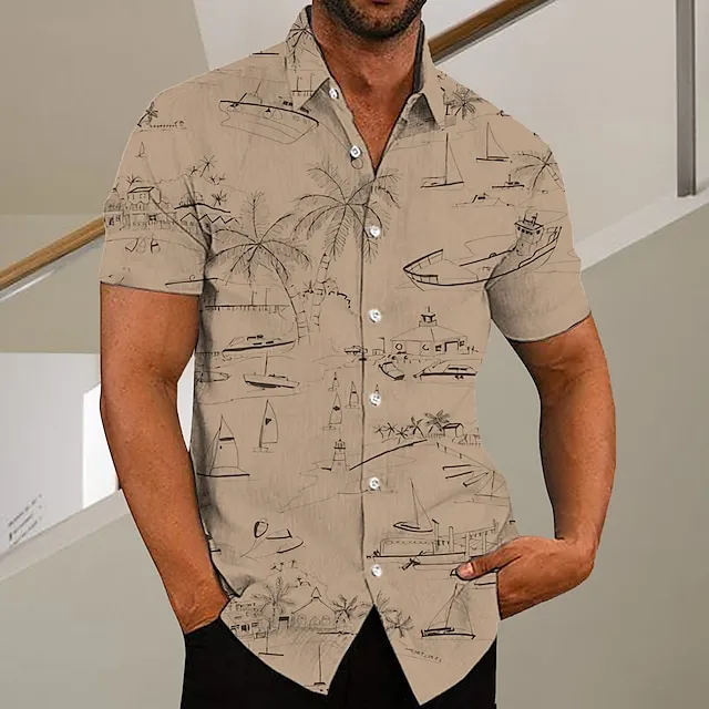 Men’s Shirt Graphic Shirt Aloha Shirt Coconut Tree Graffiti Turndown Green Purple Pink Yellow Light Green Print Outdoor Street Short Sleeve Button-Down Print Clothing Apparel Fashion Designer Casual 10b1c6ac60b86e471a6d63039b2aaf94