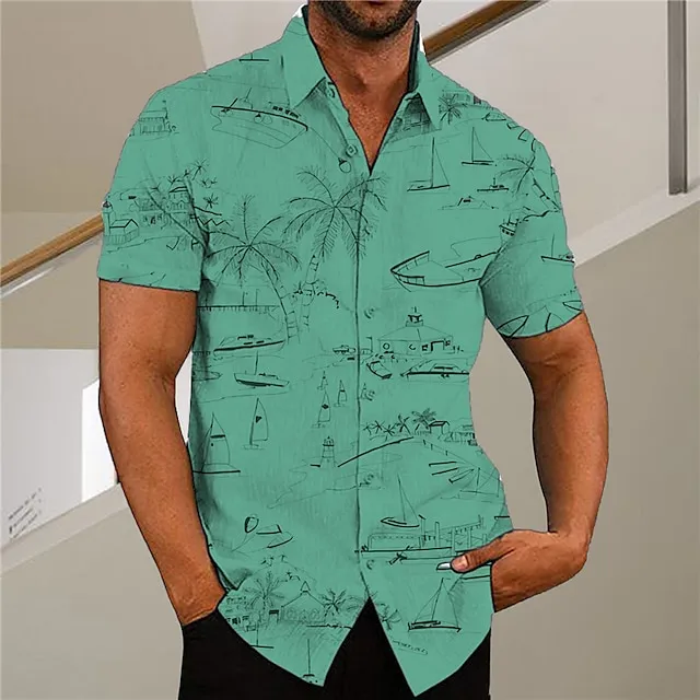 Men’s Shirt Graphic Shirt Aloha Shirt Coconut Tree Graffiti Turndown Green Purple Pink Yellow Light Green Print Outdoor Street Short Sleeve Button-Down Print Clothing Apparel Fashion Designer Casual 52d38ebe2e24526c0da39a5a577b4274