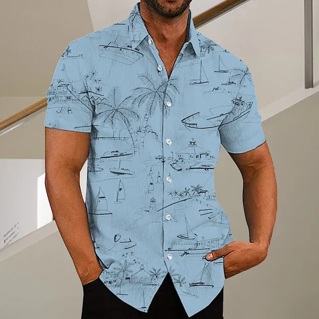 Men’s Shirt Graphic Shirt Aloha Shirt Coconut Tree Graffiti Turndown Green Purple Pink Yellow Light Green Print Outdoor Street Short Sleeve Button-Down Print Clothing Apparel Fashion Designer Casual 70d60842d1143a3e67b4740e89a6cf8c